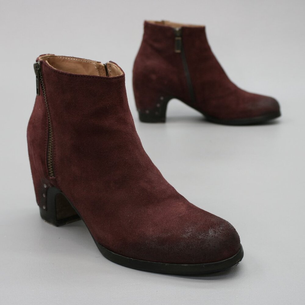 La Bottega Di Lisa Ladies 38 (7) Wine Nubuck Suede Double Side-zip Ankle Boots